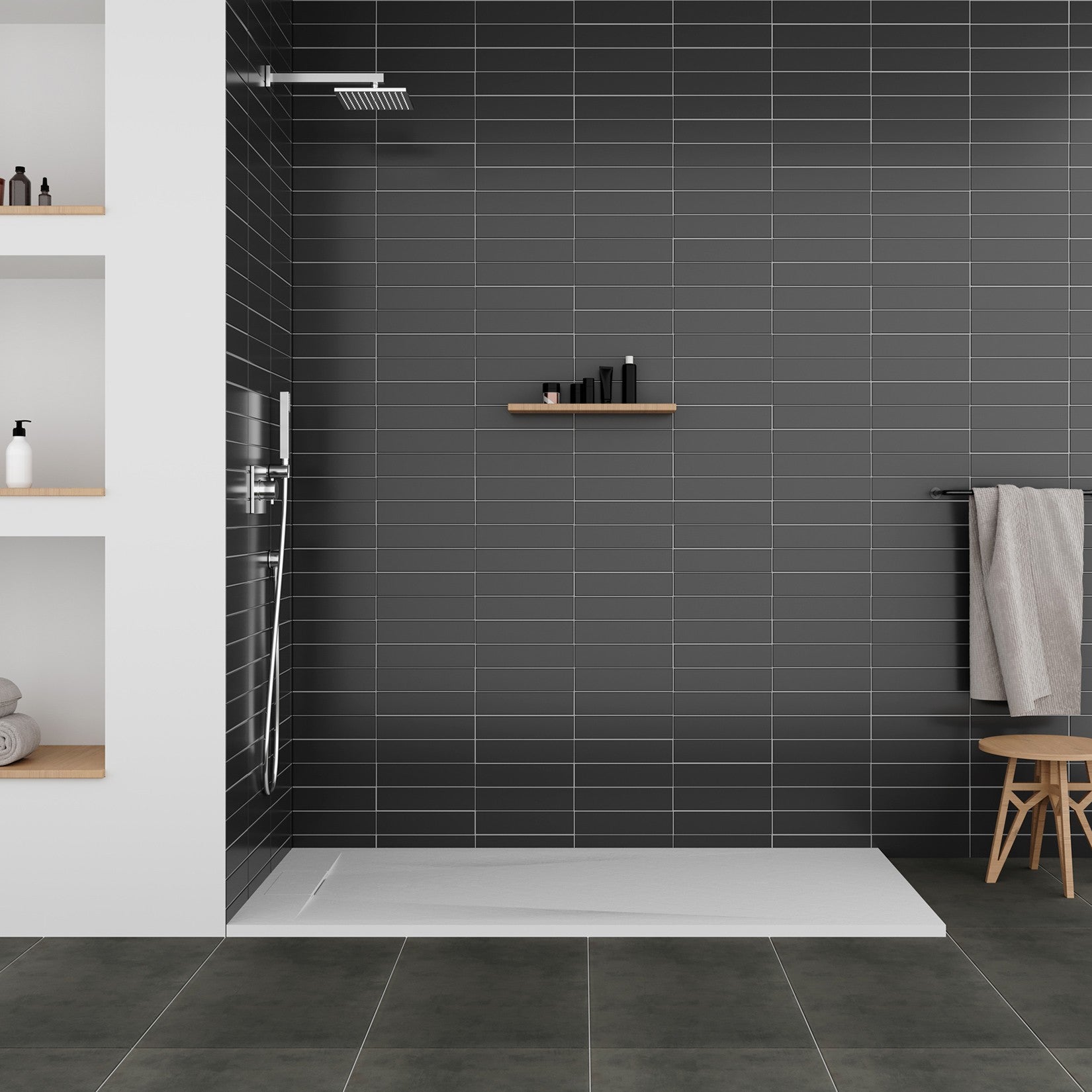 POLAR Receveur de douche 90 x 90 cm Blanc extra-plat effet pierre antidérapant + bonde incluse - 8