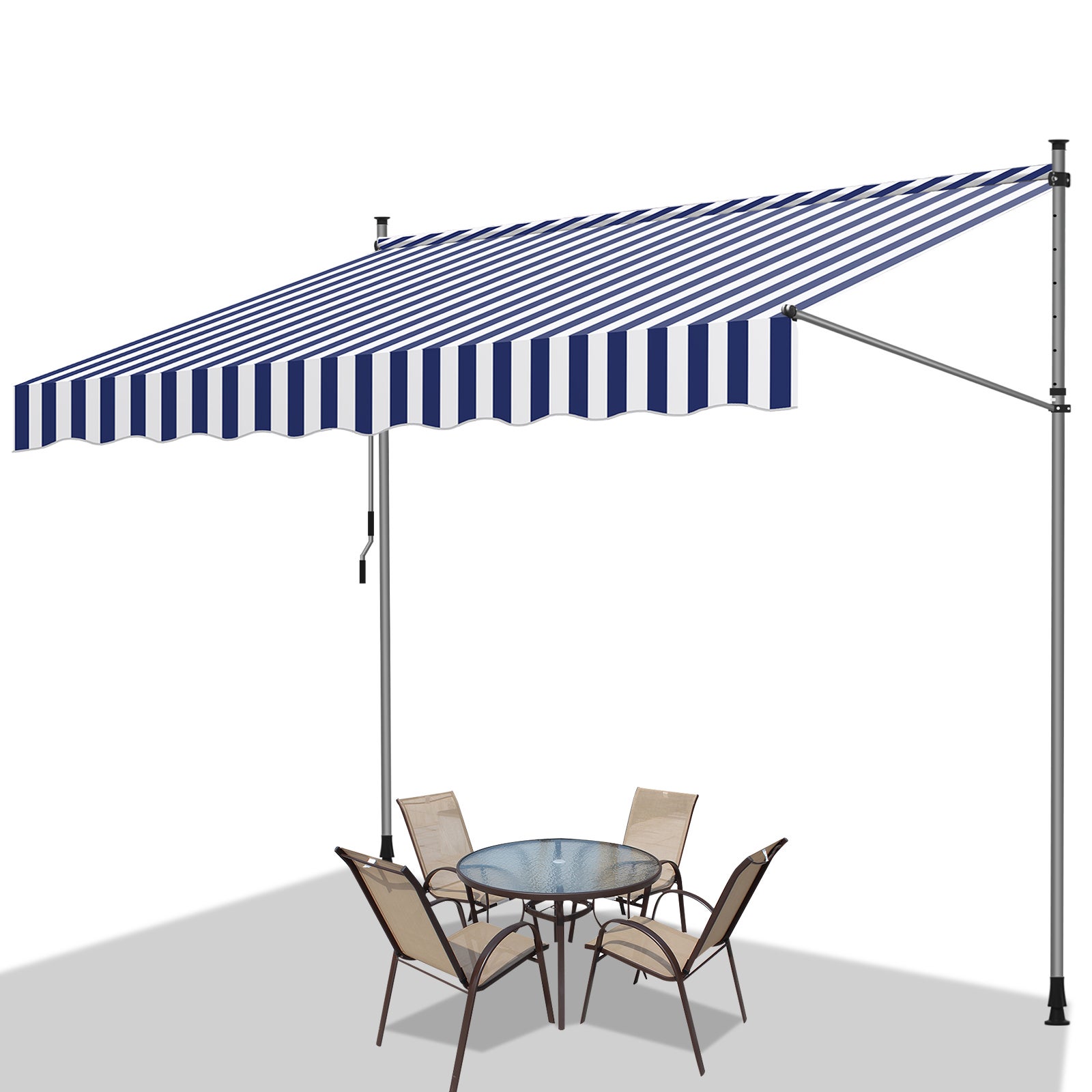 Toldo de balcón toldo retráctil manual toldo de balcón con manivela resistente a los rayos uv azul blanco 2.5m