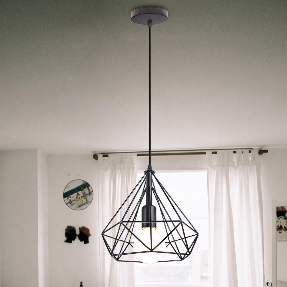 STOEX Lampadario A Sospensione Industriale In Metallo Oro Rosa - Paralume A Forma Di Diamante 25cm Per Soffitto, E27