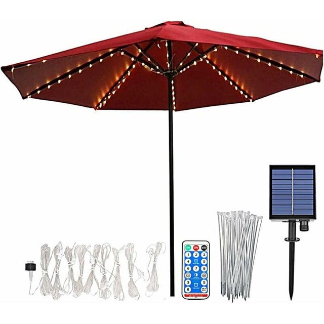 Guirlande Solaire LED 72 Lumières Pour Parasol - 8 Brins, Luminea, Blanc Chaud