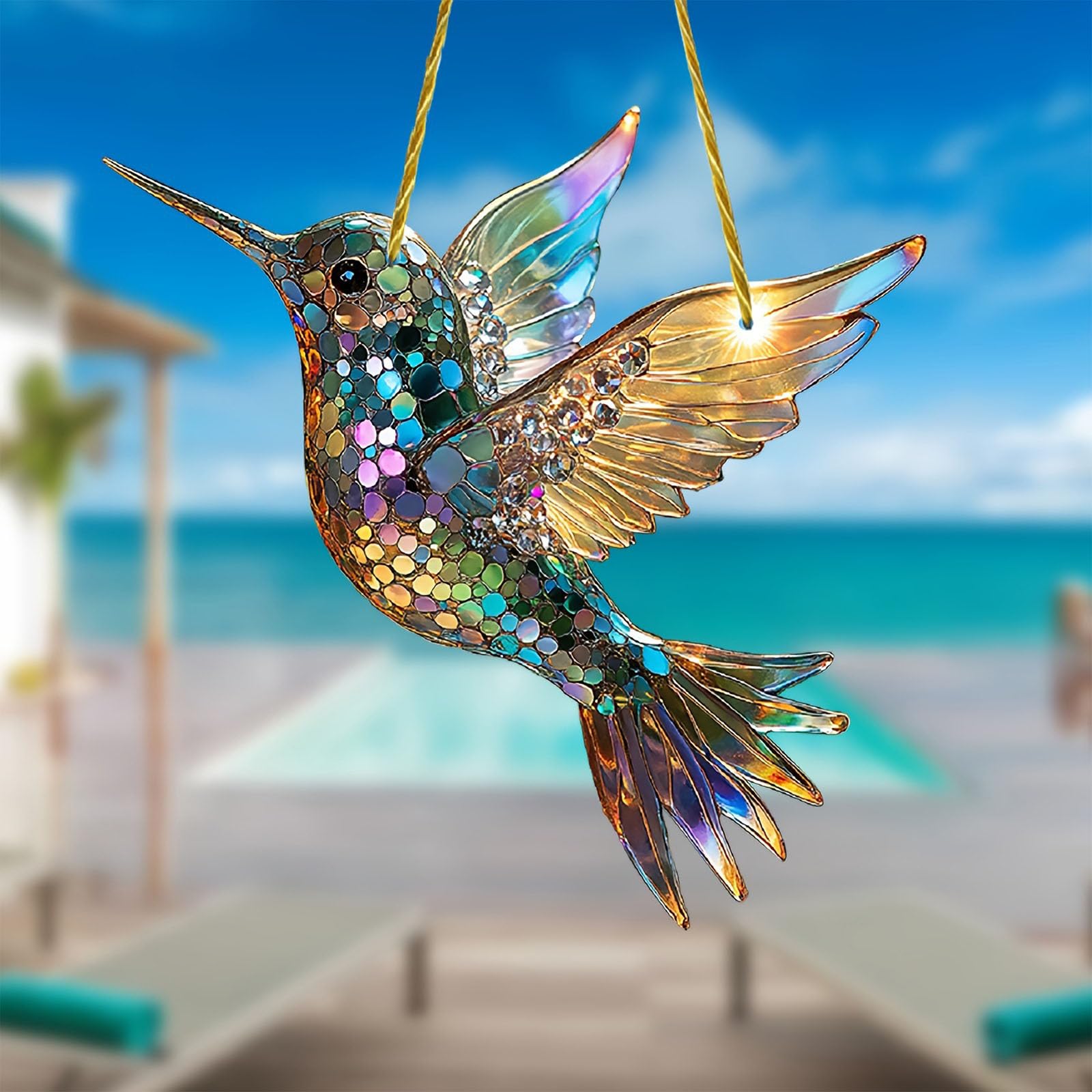 Lot de 2 décorations en forme de colibri, décorations à suspendre en vitrail en forme de colibri – Décoration de fenêtre en acrylique pour jardin - 5