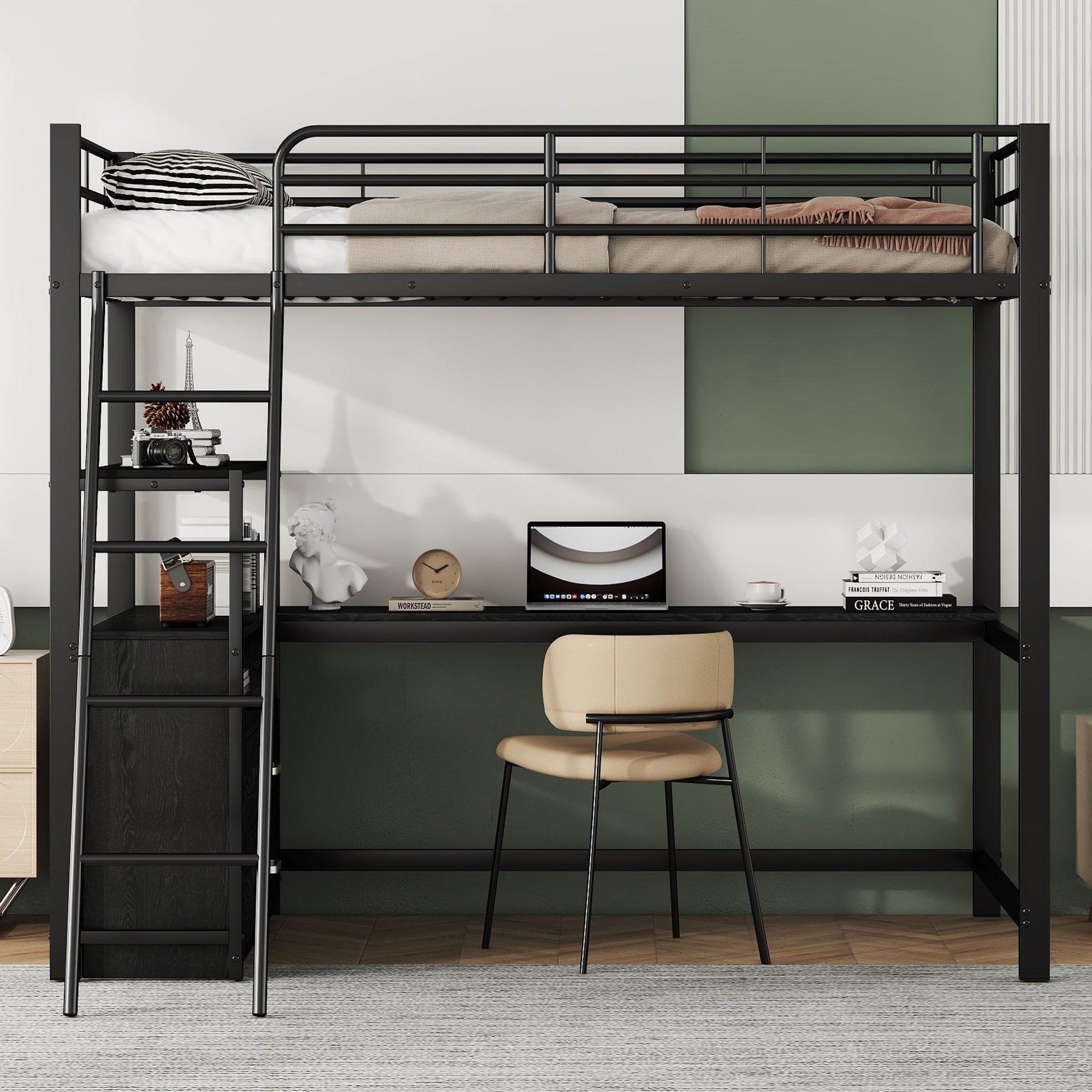 Letto A Soppalco Per Adulti 140x200 Cm - Con Scrivania E Armadio, Design Multifunzione - Foto 12