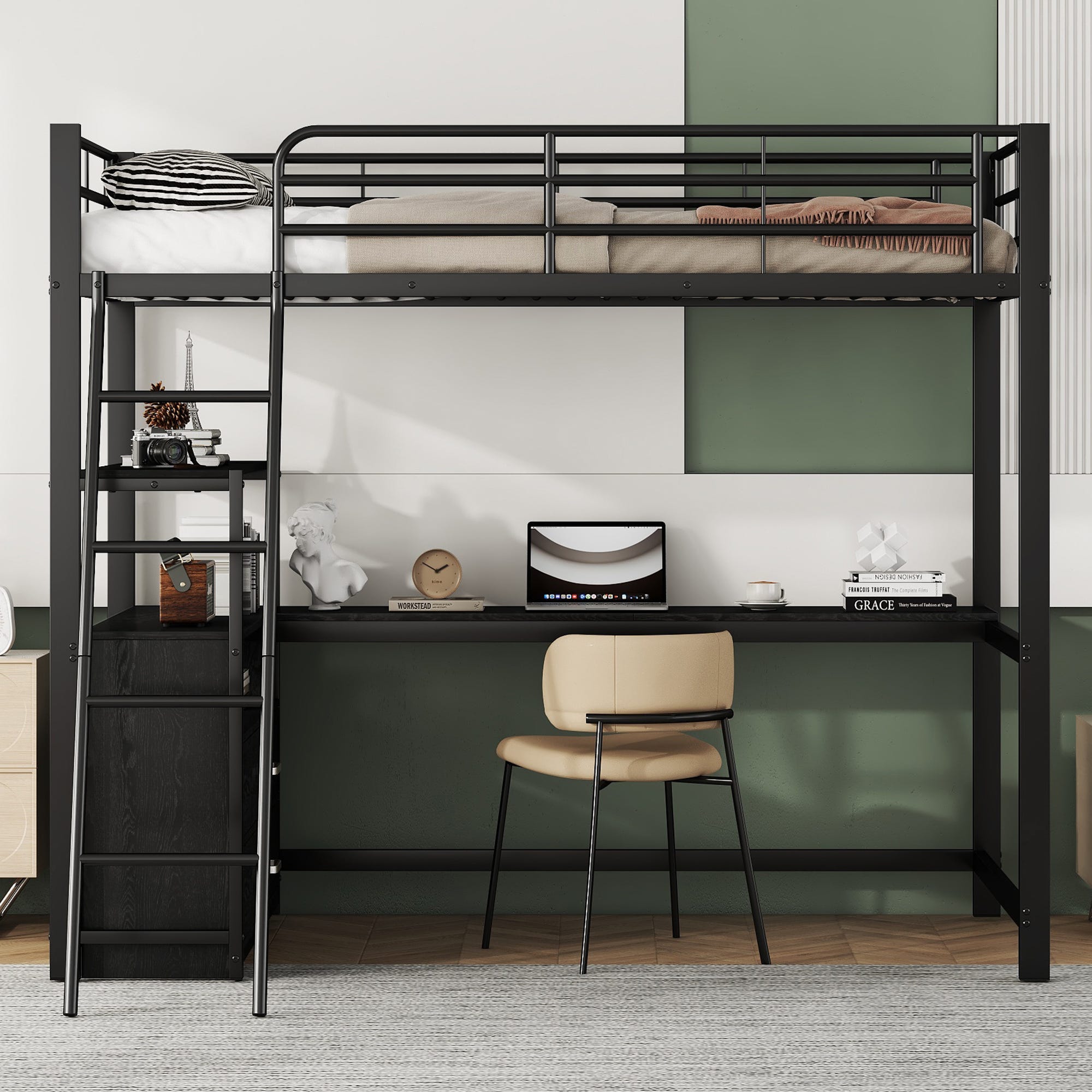 Letto A Soppalco Per Adulti 140x200 Cm - Con Scrivania E Armadio, Design Multifunzione - Foto 12