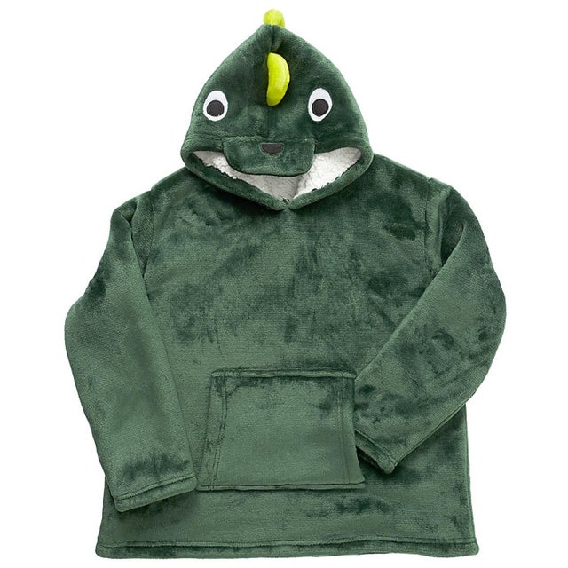 Sweat Plaid Poncho One Piece Enfant/Ado – Flanelle Douce Oversize, Capuche Sherpa, Manches Longues, Taille Unique 7-14 Ans