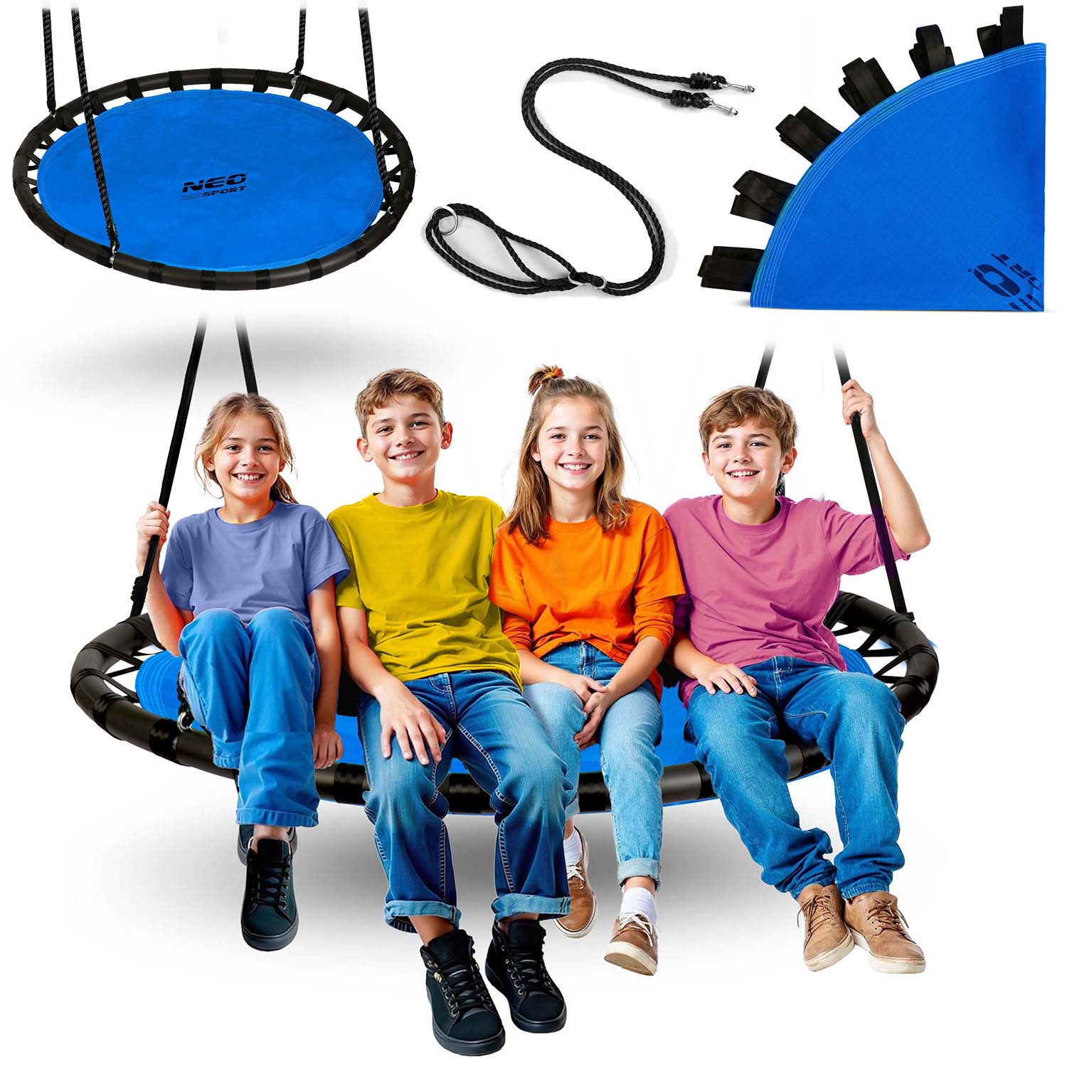 Huśtawka ogrodowa Neo-sport NS-102 dla dzieci bocianie gniazdo 150kg duża 120 cm XXL