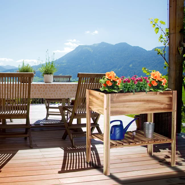 Relaxdays Fioriera In Legno, Scomparto, Aiuola A Cassetta Da Terrazza, Per Erbe Aromatiche, HLP 80x88x43,5cm, Fiammato