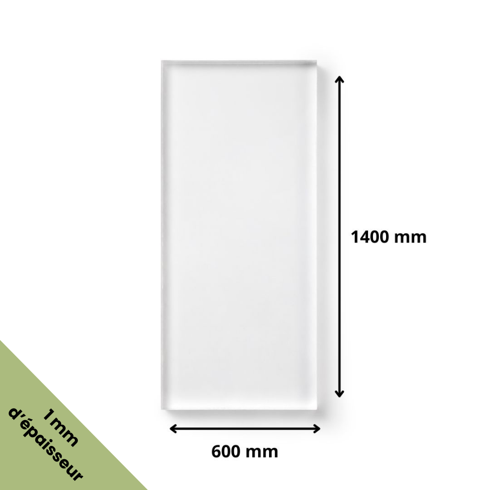 Plaque verre acrylique transparent 1 mm - 60 x 140 cm (600 x 1400 mm) - Verre synthétique - Plaque PET/APET