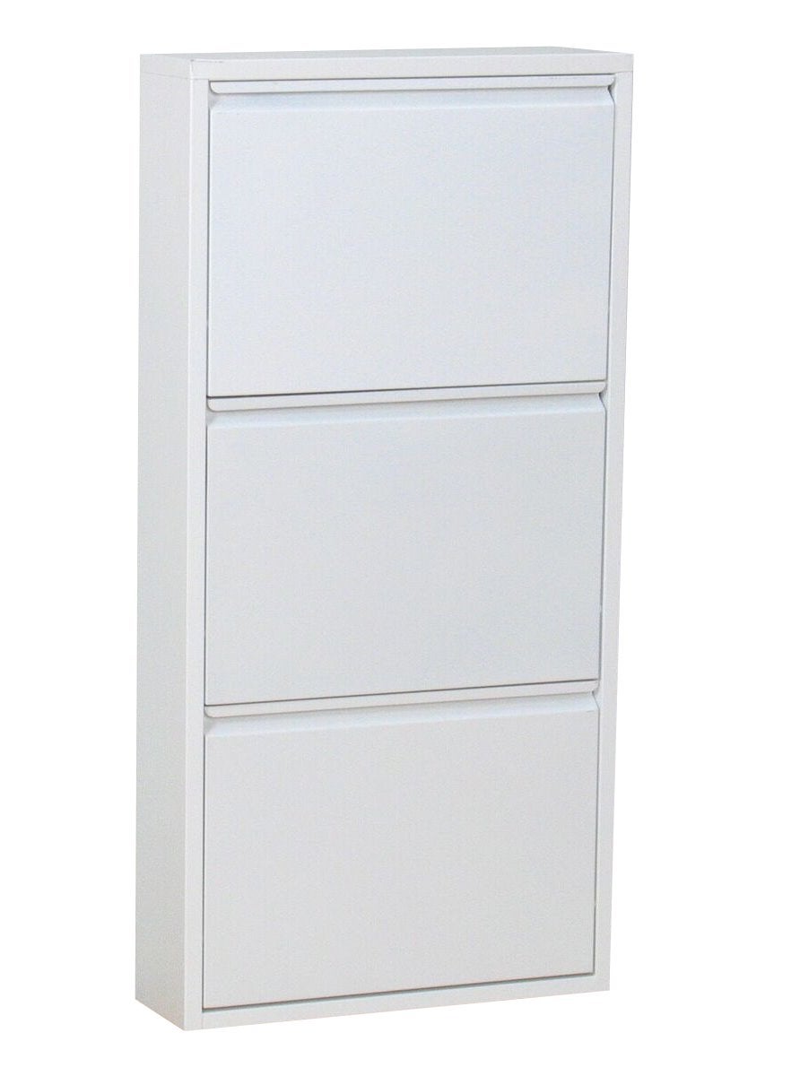 Pisa szafka na buty z 3 klapami/drzwiczkami w metalicznej bieli. Dostarczane zmontowane.