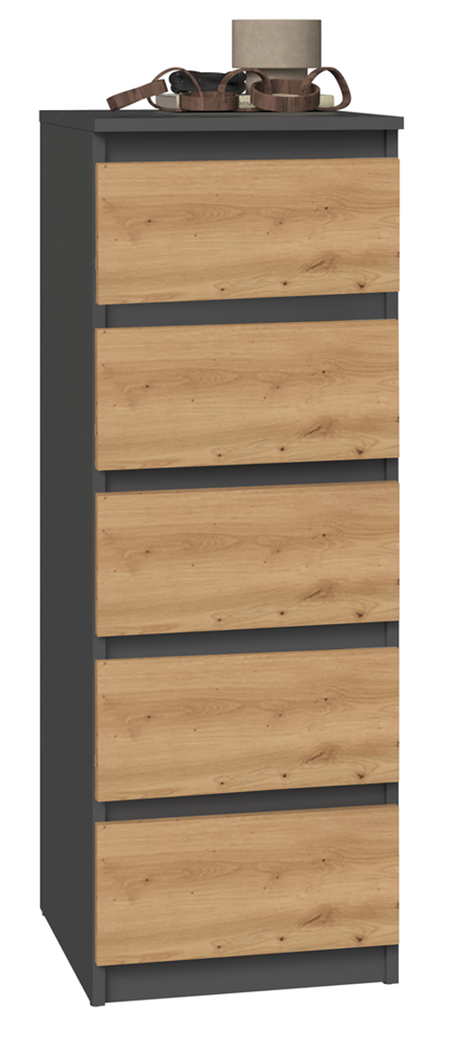 Komoda Topeshop W5 Antracyt Dąb Artisan Szafka 5 Szuflad 45x40x111 cm