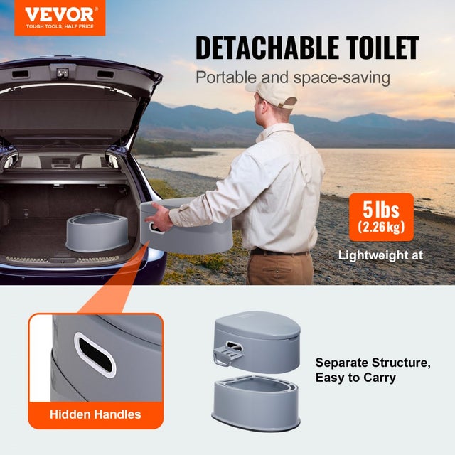 Toilettes portables ESSENZA pour le camping, WC chimique avec seau intérieur amovible de 5 litres et porte-papier amovible
