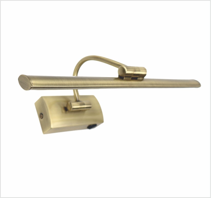 Aplique LED de pared para iluminar cuadros, espejos, 7W estilo tradicional, luz cálida 3000K, acabado bronce, articulado. 34cm, con interruptor