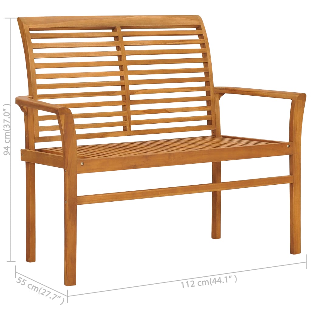Banc de jardin avec coussin vert 112 cm Bois de teck massif - 7