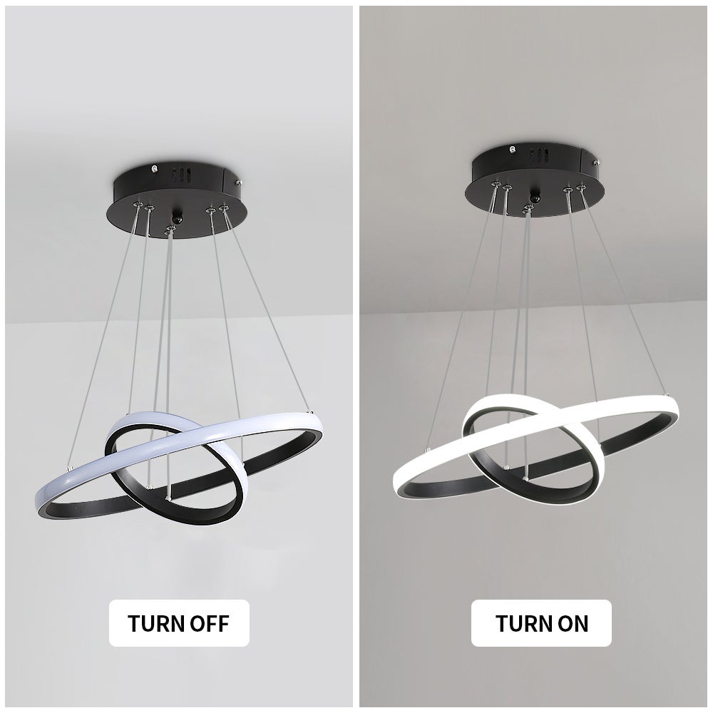 GOECO Suspension Luminaire - Lustre LED Moderne pour Salon Salle à Manger - 32W Lumière blanche 6500K, Lampe de Lustre 2 anneaux - Noir - Ø.20+40cm - 5