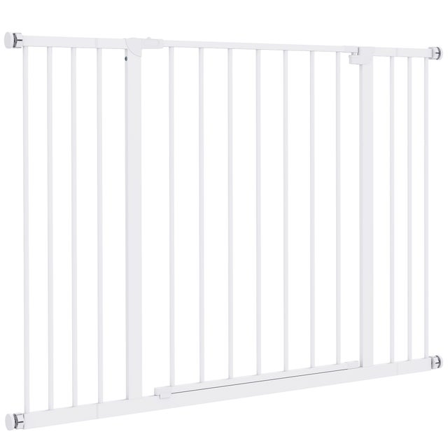 PawHut Cancellino per Cani Estensibile, Barriera di Sicurezza con Montaggio a Pressione, 76-107cm, Bianco