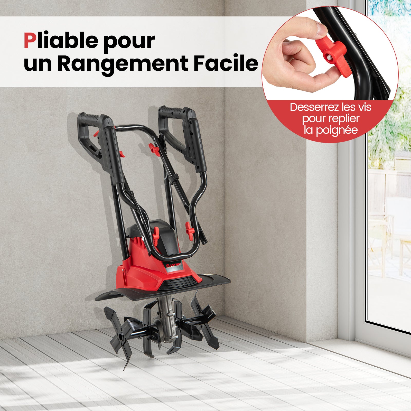 Motozappa Elettrica a Filo, Zappatrice da Giardino con Manico Ergonomico e Motore Forte, Motocoltivatore Pieghevole per Scavare Terreno del Prato (36, - 3