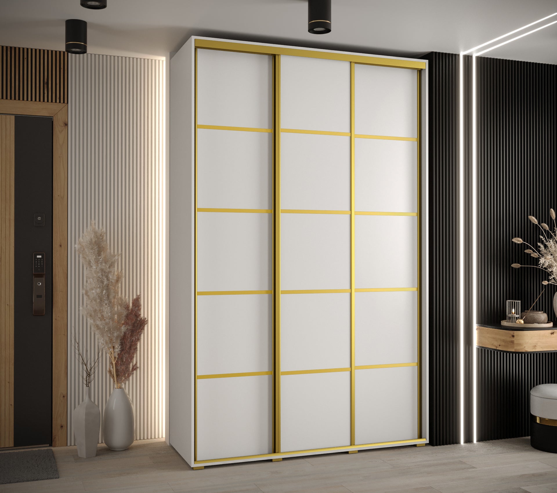 Szafa przesuwna wysoka Davos 4 150 x 60 x 235,2 cm biały + biały + u. złoty - Abiks Meble - 2