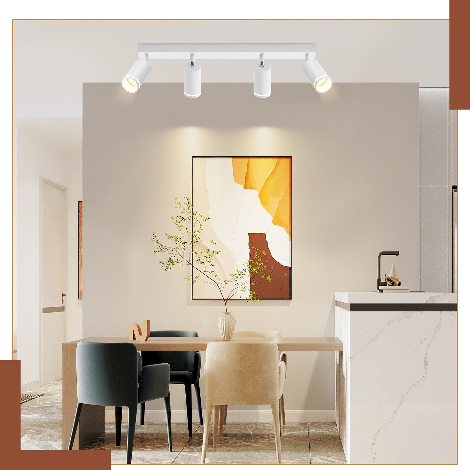 NETTLIFE Spot de plafond blanc 4 ampoules plafonnier moderne spot GU10 spots orientable intérieur métal - 9