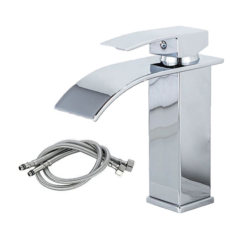 Bateria umywalkowa kaskadowa z zakrzywioną wylewką, mieszacz z mosiądzu, dostępna ciepła i zimna woda