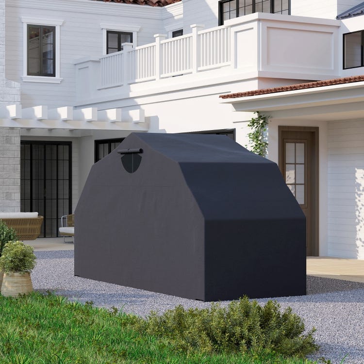 Abri de moto extérieur tente à moto housse de protection en tissu Oxford, 2 fenêtres, 345 x 135 x 191 cm, noir - 4