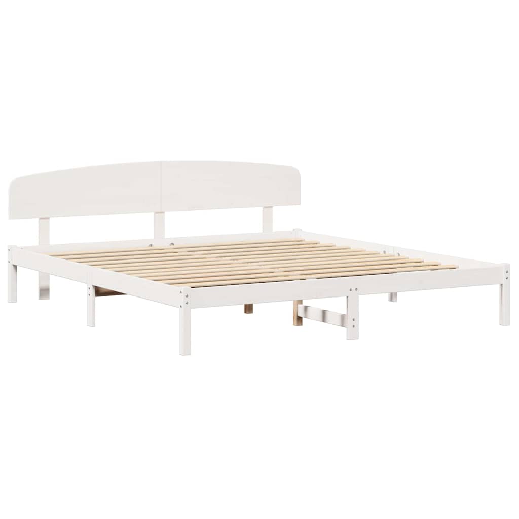 Łóżko Drewniane Białe Rama Łóżka Ze Stelażem Drewniana Łóżko Do Sypialni Pokoju 180 x 200 cm