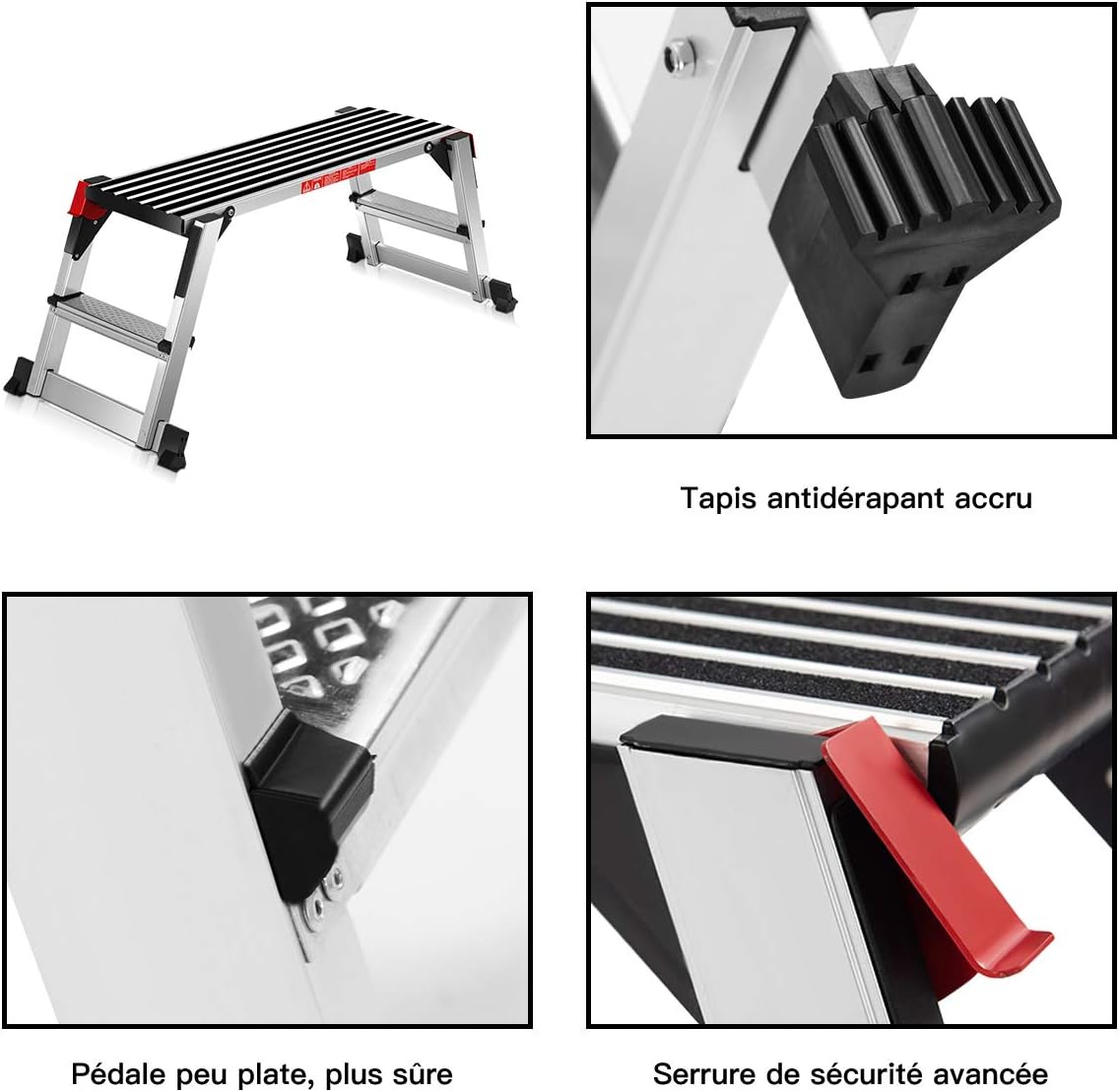 Plate-forme de Travail Pliable en Aluminium-Capacité de 150 KG-Marchepied/Escabeau Multifonctionnel avec Verrous de Sécurité Surface Antidérapante - 6