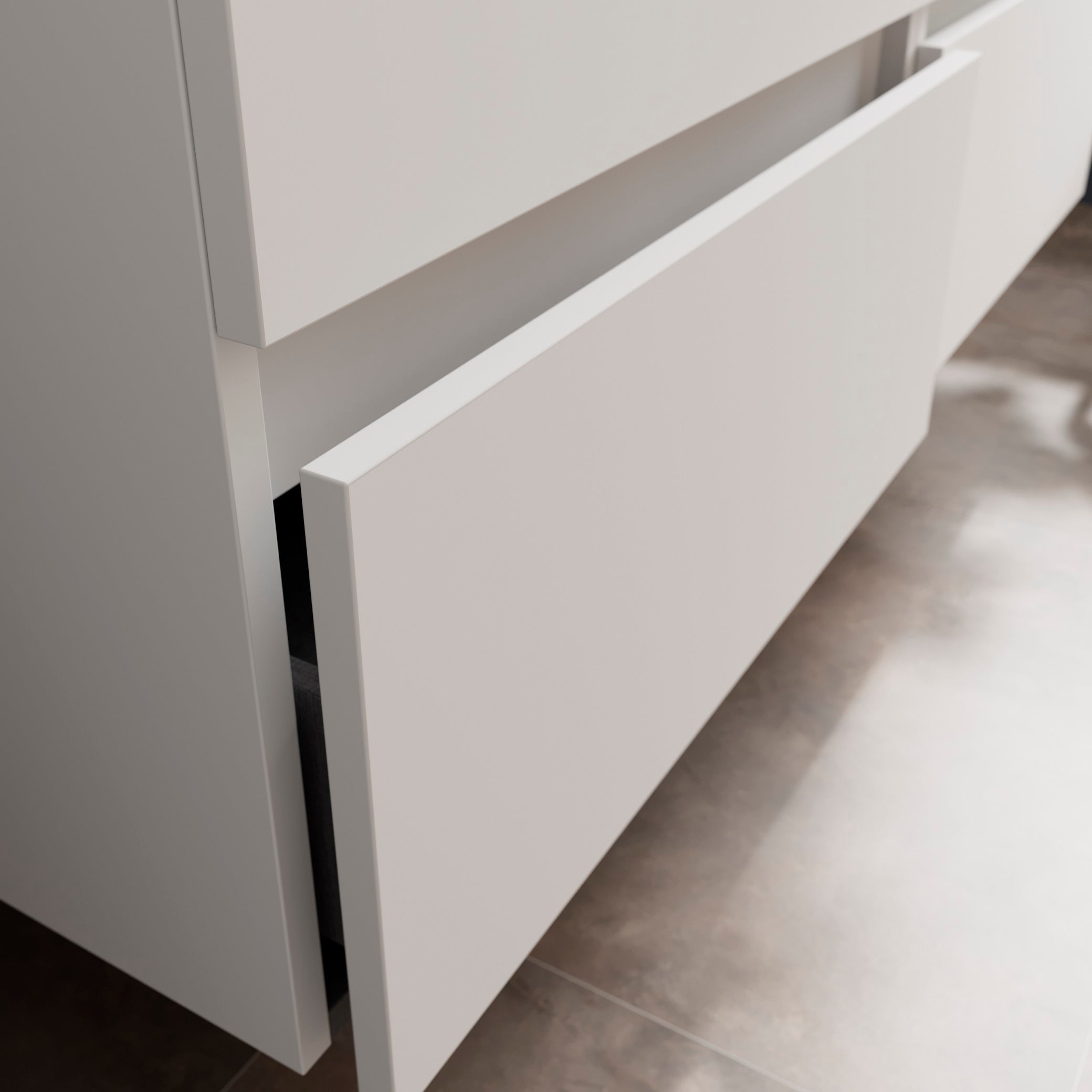 Meuble de salle de bain BEQUIA Plus 120cm Blanc mat /Chêne | Vasque à poser Porcelaine Centrale - 4