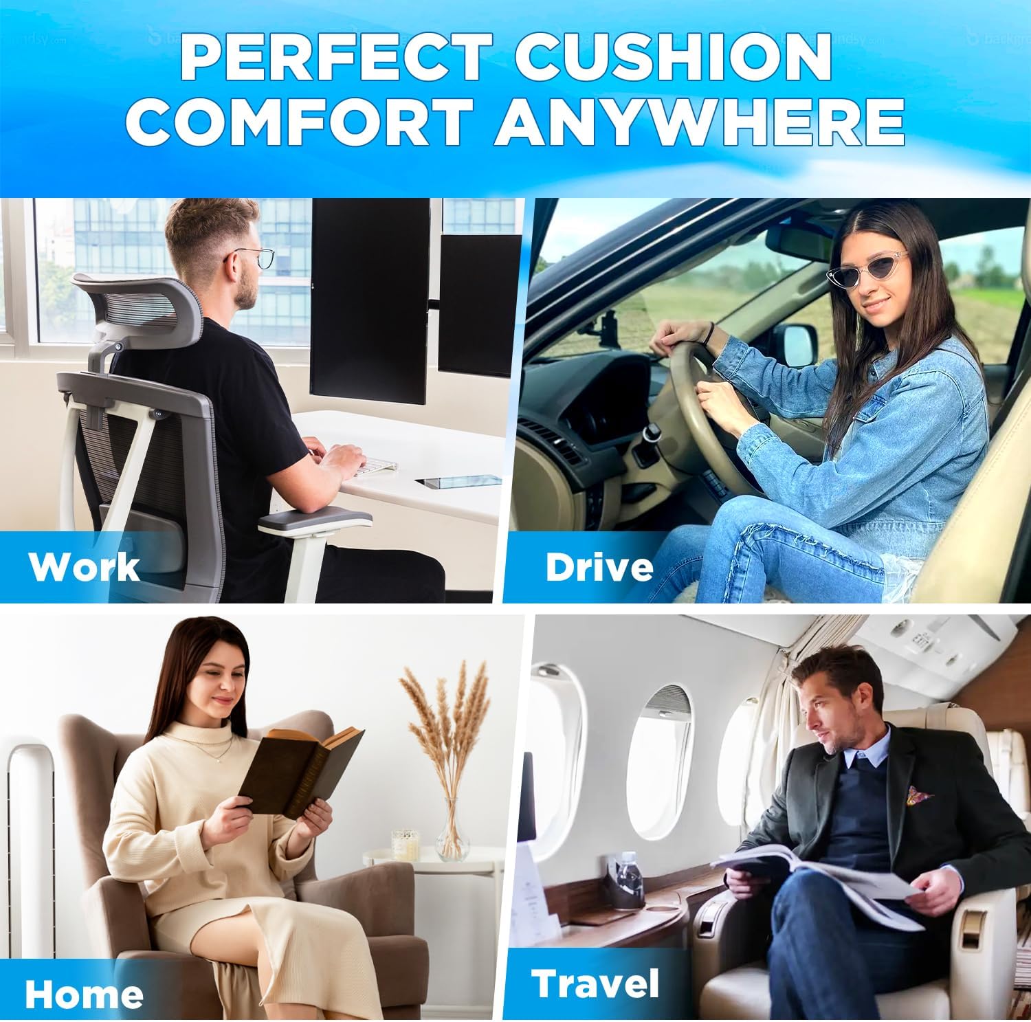 Cuscino per sedile auto a cuneo in memory foam - Cuscino per sedile auto - Cuscino per sedile conducente - Cuscino per sedile - 5