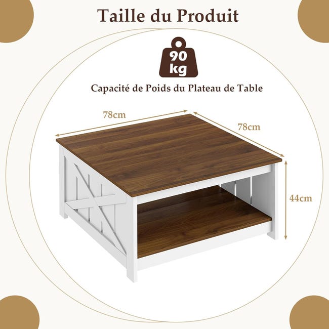 IRONCK Tavolino Da Caffè Quadrato Con Piano Rialzabile, Prese USB E Cassetti – Bianco