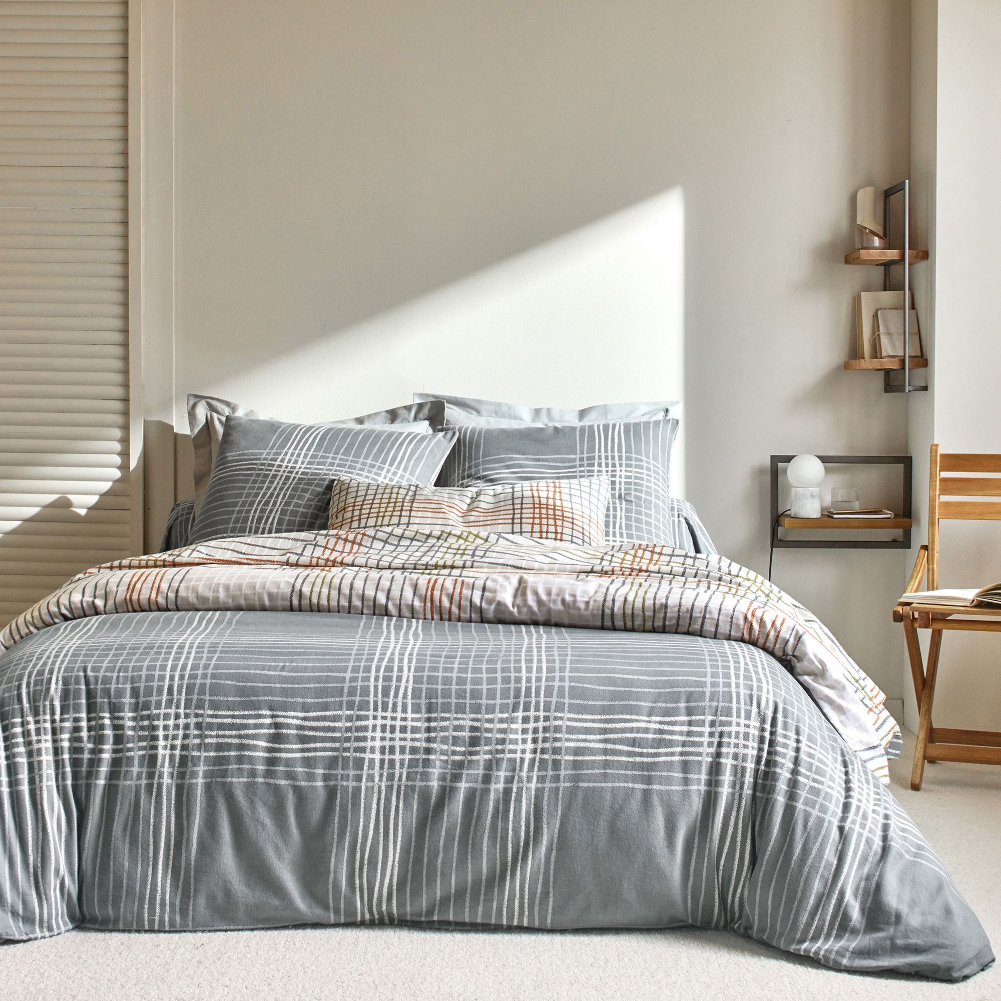 Drap-housse NOA 160x200x28 gris en coton - 2