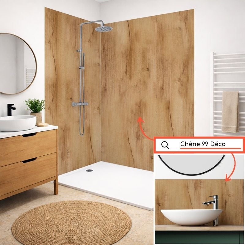 Crédence de salle de bain en Aluminium effet bois chêne 140x30 cm (en 2 bandeaux) - Chêne - 5