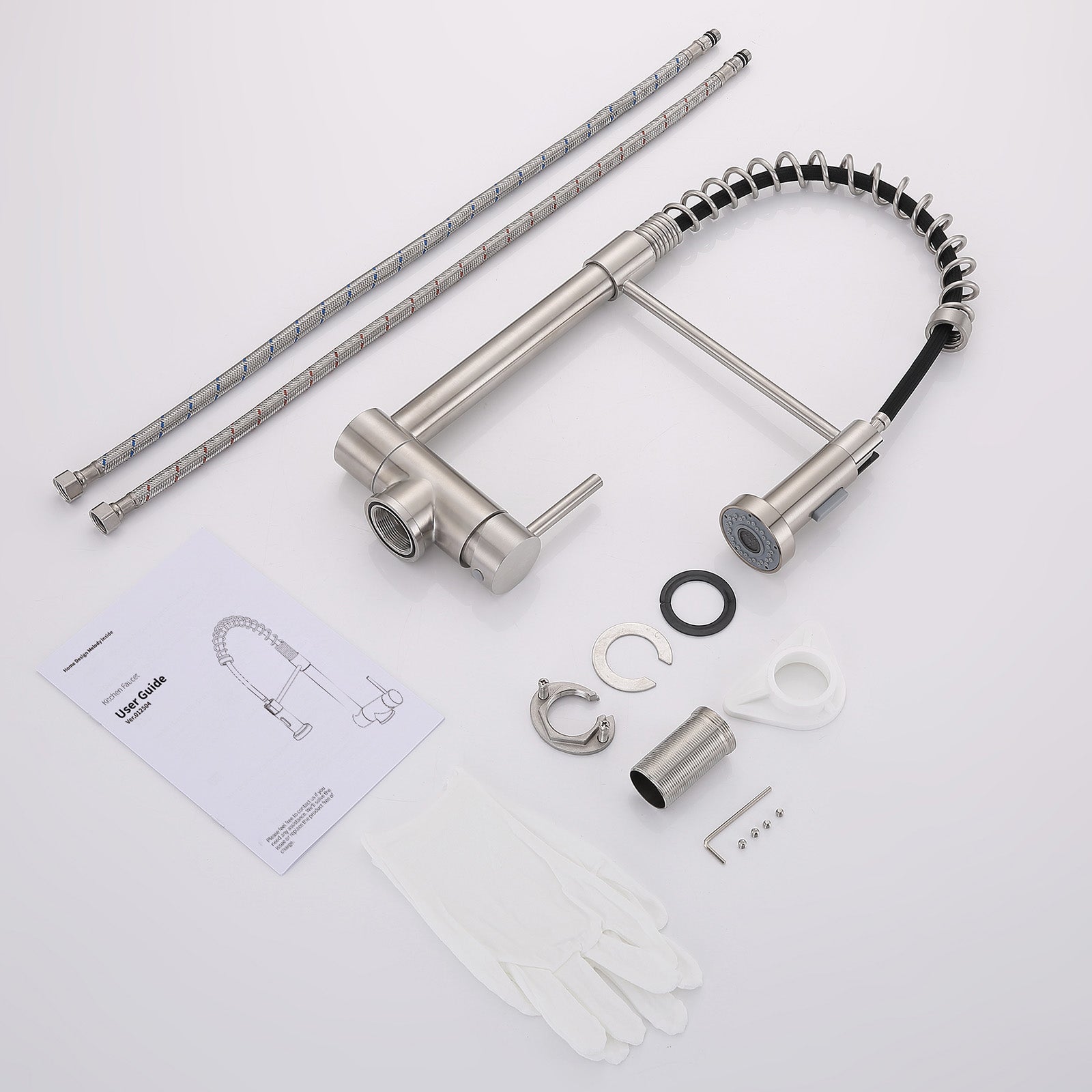 Mitigeur de Cuisine brossé pliable à ressort avec douchette 2 Jets, Robinet Cuisine d'Evier Rabattable Rotatif à 360° en Inox 304 - 9