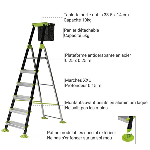 Escabeau de jardin 6 marches - Hauteur de travail maximale de 3.28m - 219206 - 5