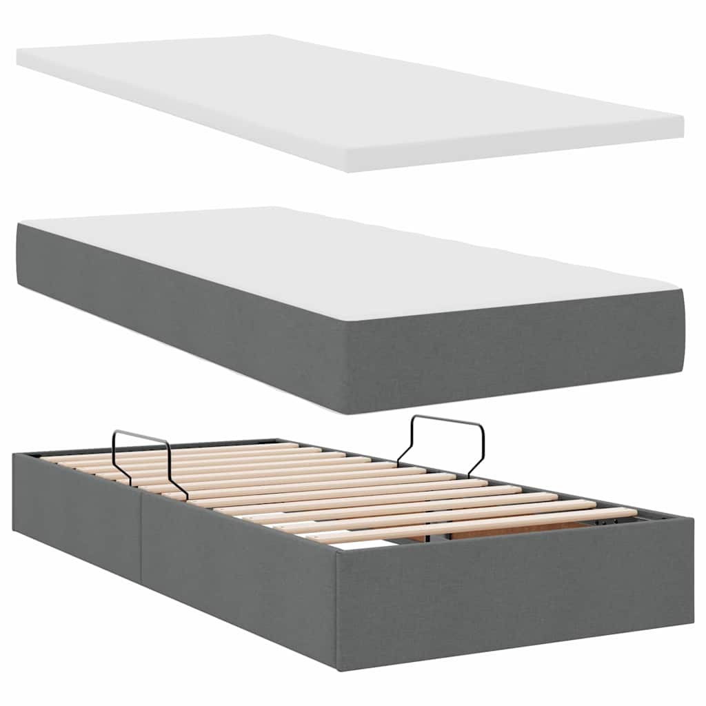 Lit de rangement avec matelas gris foncé 90 x 190 cm velours - 8