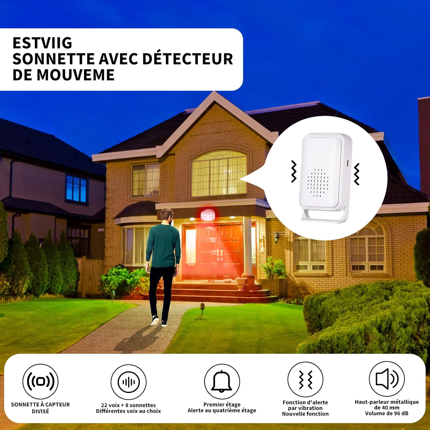 Détecteur de mouvement Carillon de porte pour entrée de magasin d'affaires, Passage, Alarme Detecteur de Mouvement, Alarme Detecteur Exterieur sans Fi - 4