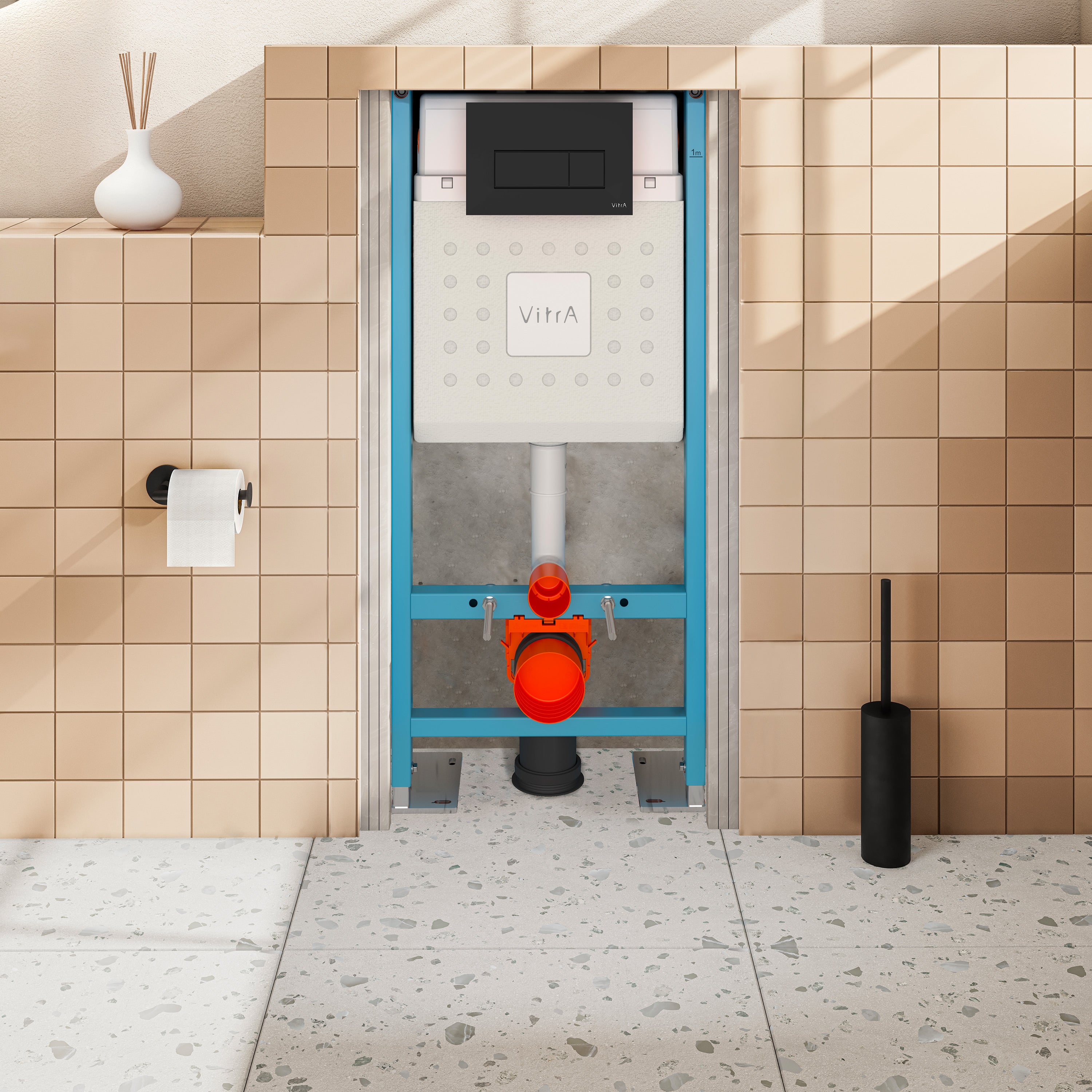 VITRA Pack WC Mia suspendu cuvette carénée fixations invisibles et bati support autoportant avec plaque Noire mat - 3