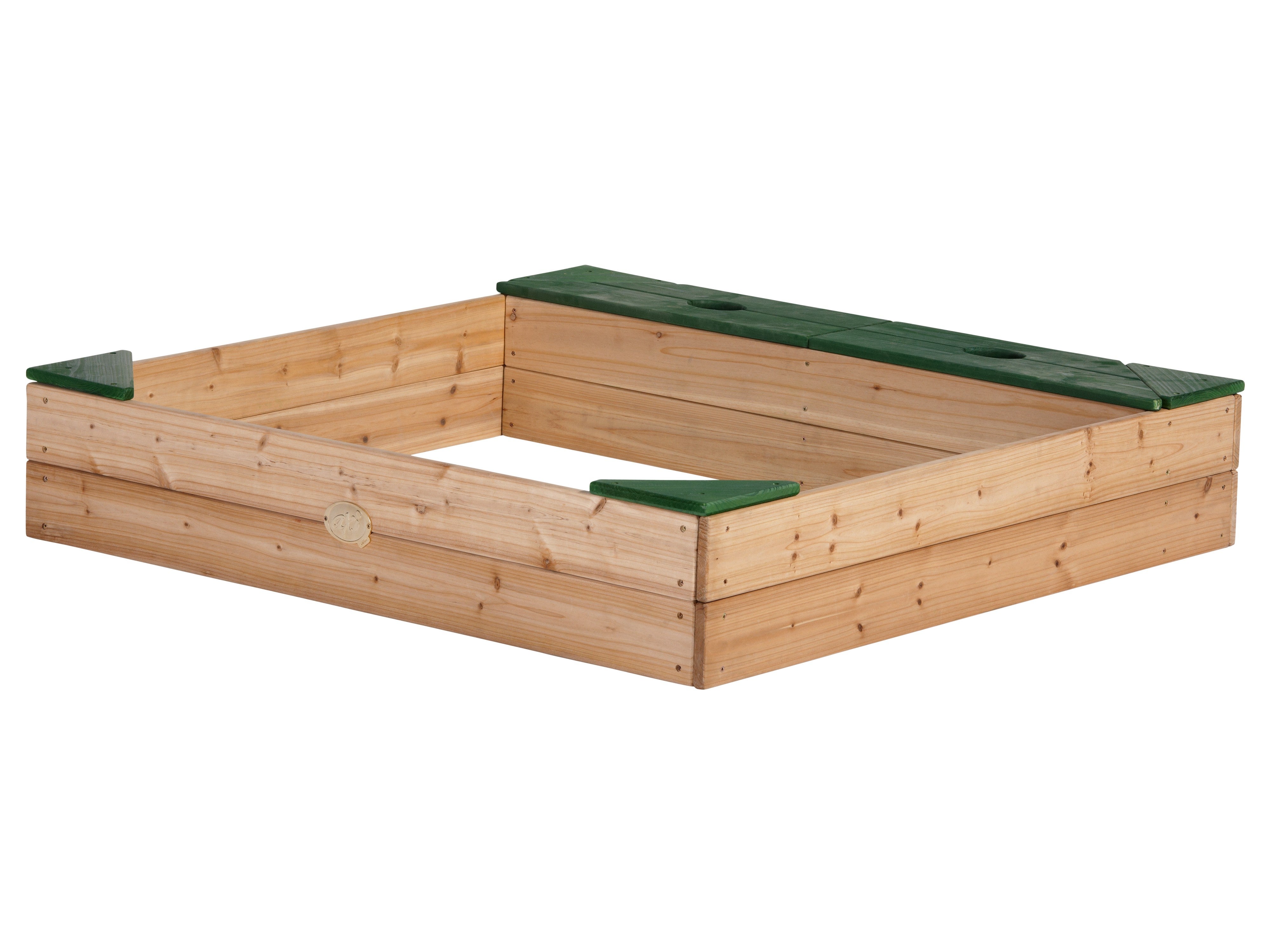 Bac à Sable enfant en bois avec Banc, Bâche & Rangements | marron / vert | AXI Amy 115 x 115 cm - 2