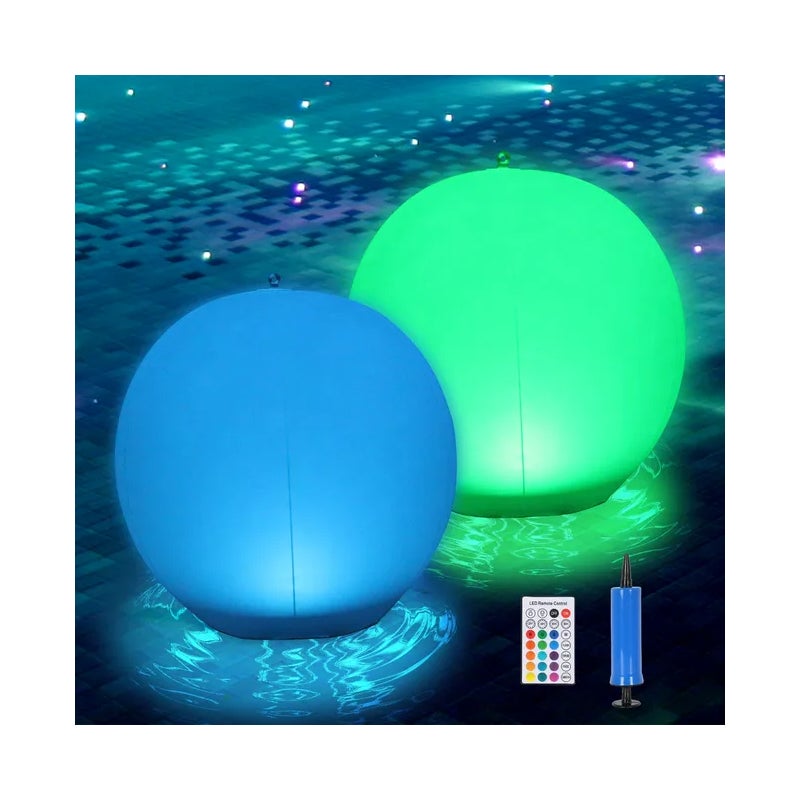 Zestaw 2 solarnych kul LED, nadmuchiwane światła pływające, pilot zdalnego sterowania i pompka, odpowiednie do basenu i ogrodu, 34 cm
