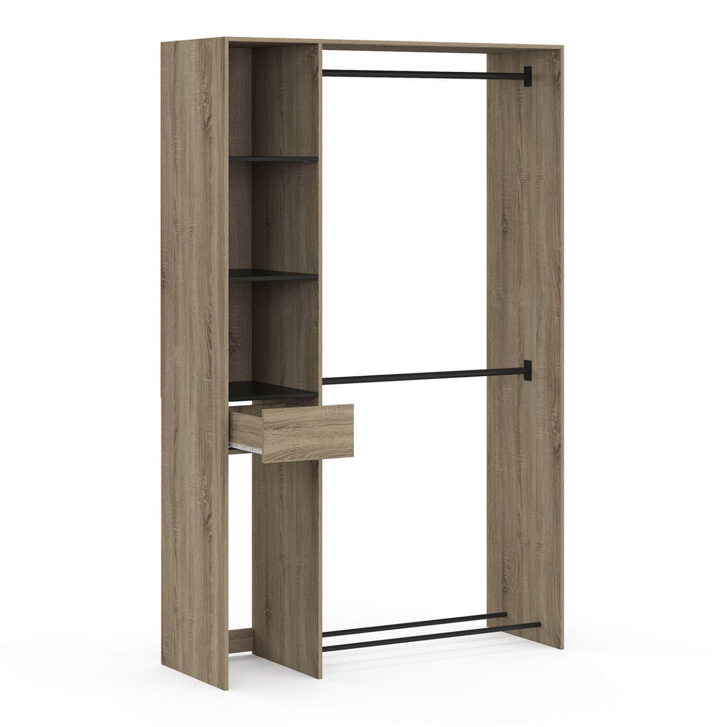 Dressing double penderie L. 110 cm MIRTY avec étagères + tiroir + rangements à chaussures hêtre et noir - 5