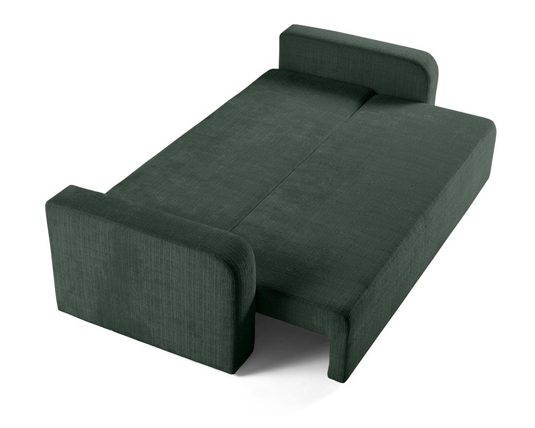 Canapé droit convertible 3 places avec coffre en velours texturé vert - MIRO - Best Mobilier - 2
