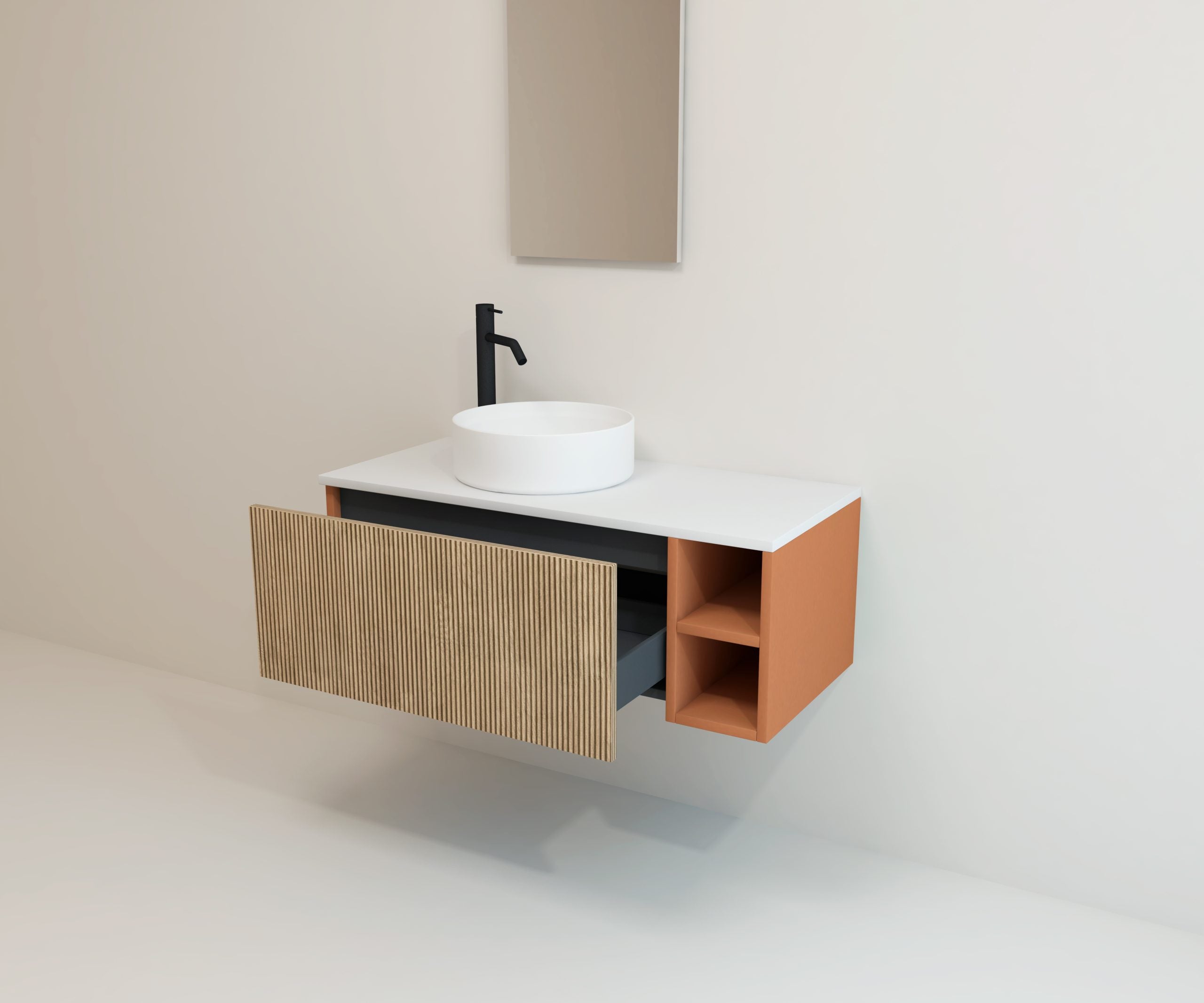 Ensemble de meubles de salle de bain Avantarea CHALAIN, terre cuite, 100 cm + vasque Miroir Alma - 5