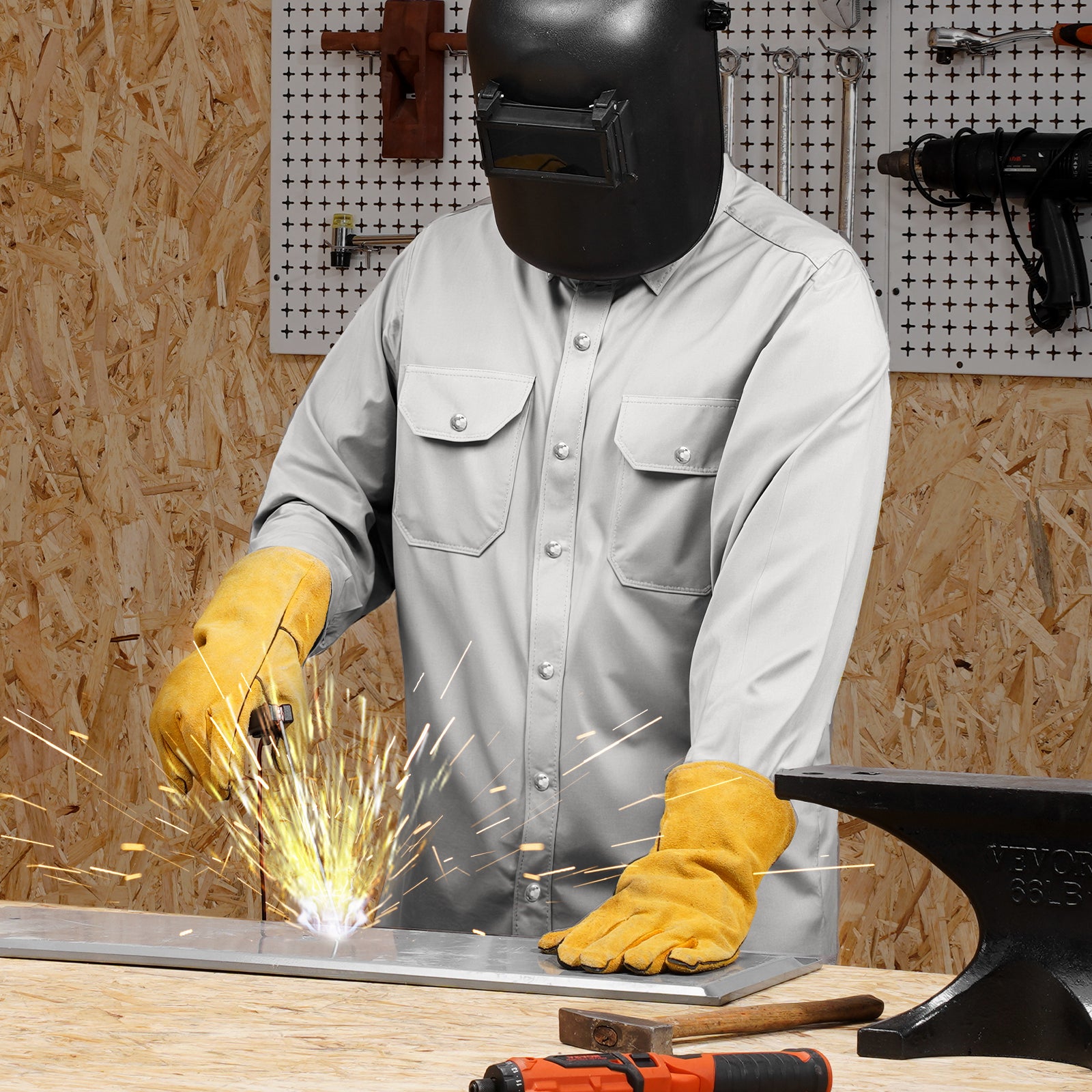 Veste soudage FR,coton ignifuge VEVOR 7 oz,lavable machine,résistante chaleur,XL,bouton-pression en métal,poignets réglables,ATPV 9,2 Cal/cm² - 8