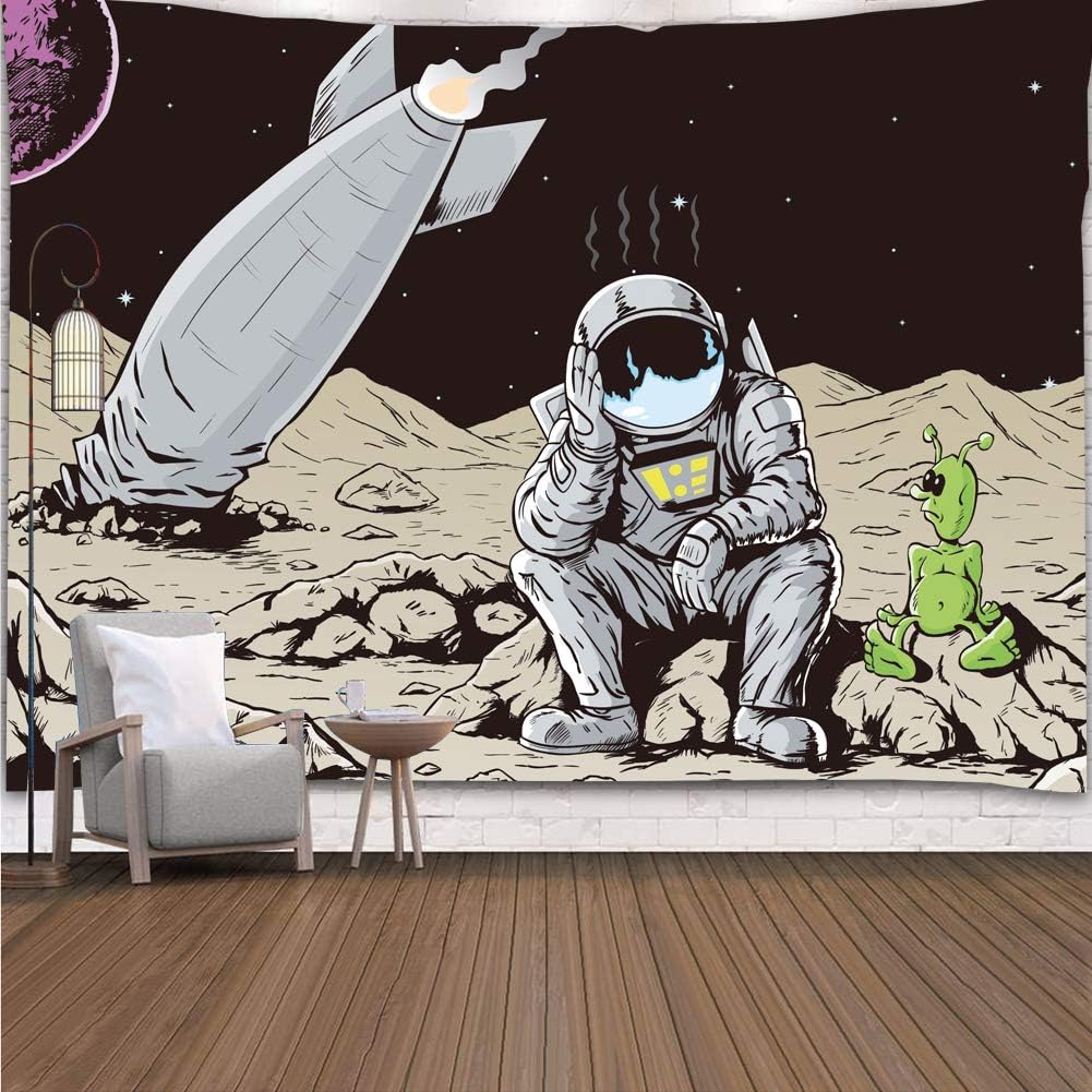 Psychodeliczny gobelin z astronautą, 200 x 150 cm, przedstawiający rakietę rozbitą na obcej planecie, do sypialni, salonu i wystroju domu.