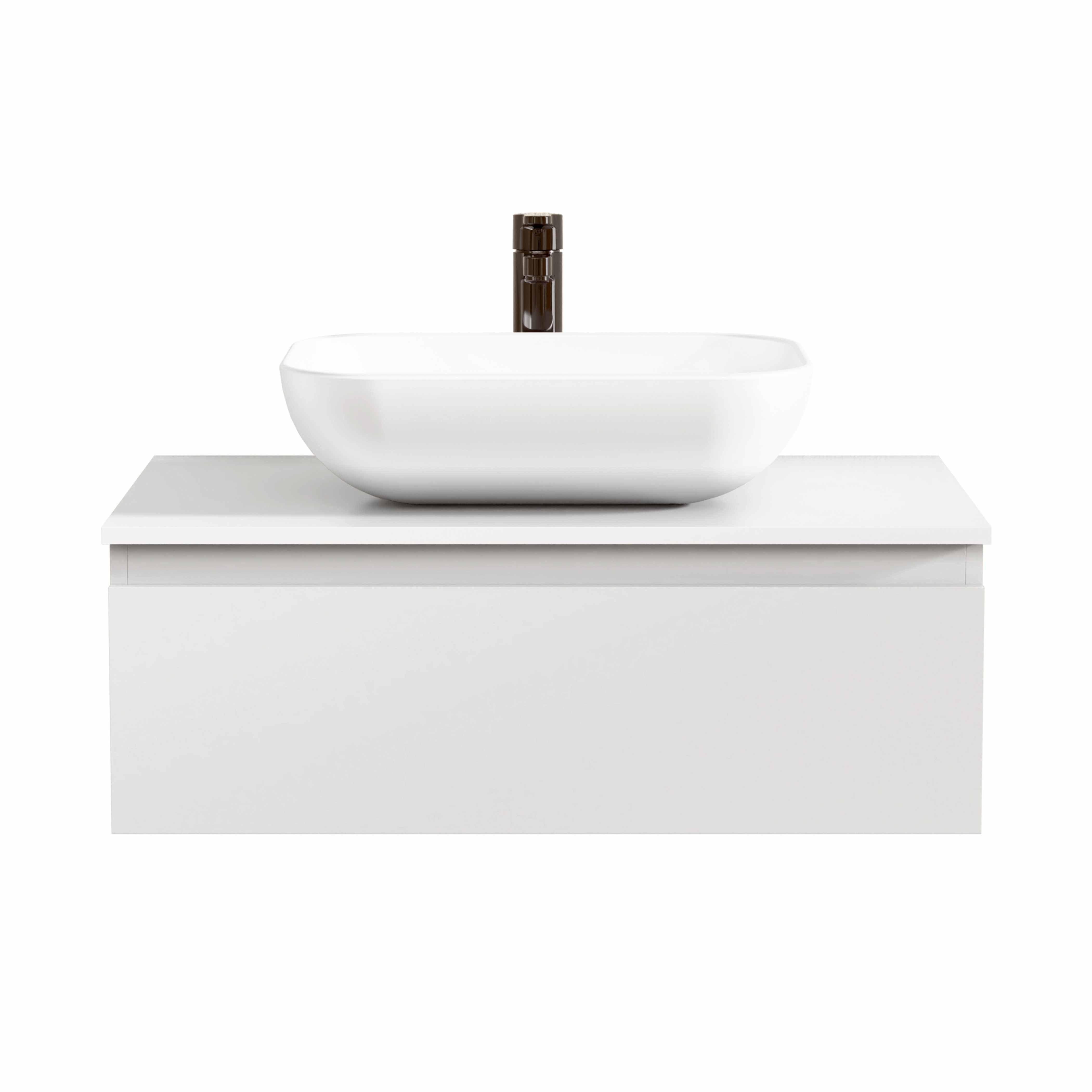 BELLOBATH - Móvel de Banheiro Suspenso com Lavatório de Cerâmica, Móvel de Banheiro com 1 Gaveta, 100 x 27 x 46 cm, Móvel Branco - 3