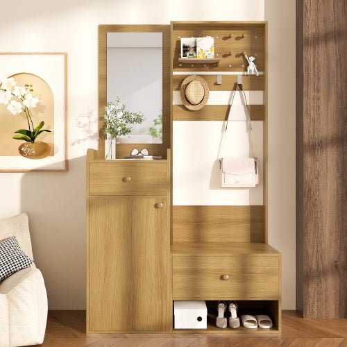 Armoire compacte, étagère d'entrée multifonctionnelle moderne – Rangement avec crochets réglables et étagères 105 cm - 2