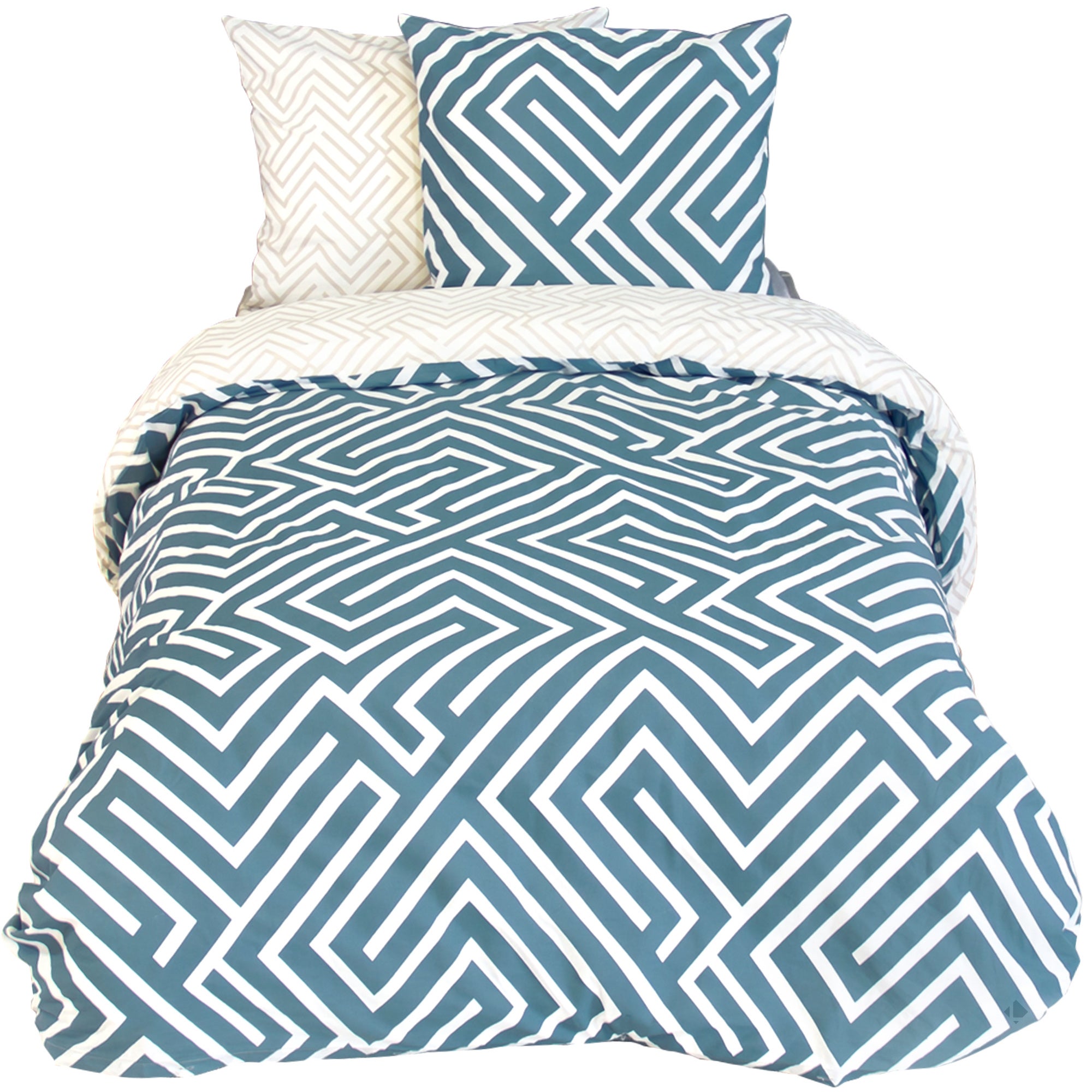 Parure de couette microfibre AMBROISIE - 1 housse de couette 220 x 240 cm + 2 taies d'oreiller 63 x 63 cm - Bleu - Maison