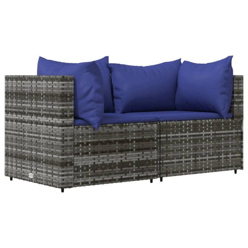Set Divani da Giardino 3 pz con Cuscini in Polyrattan Grigio vidaXL - 3