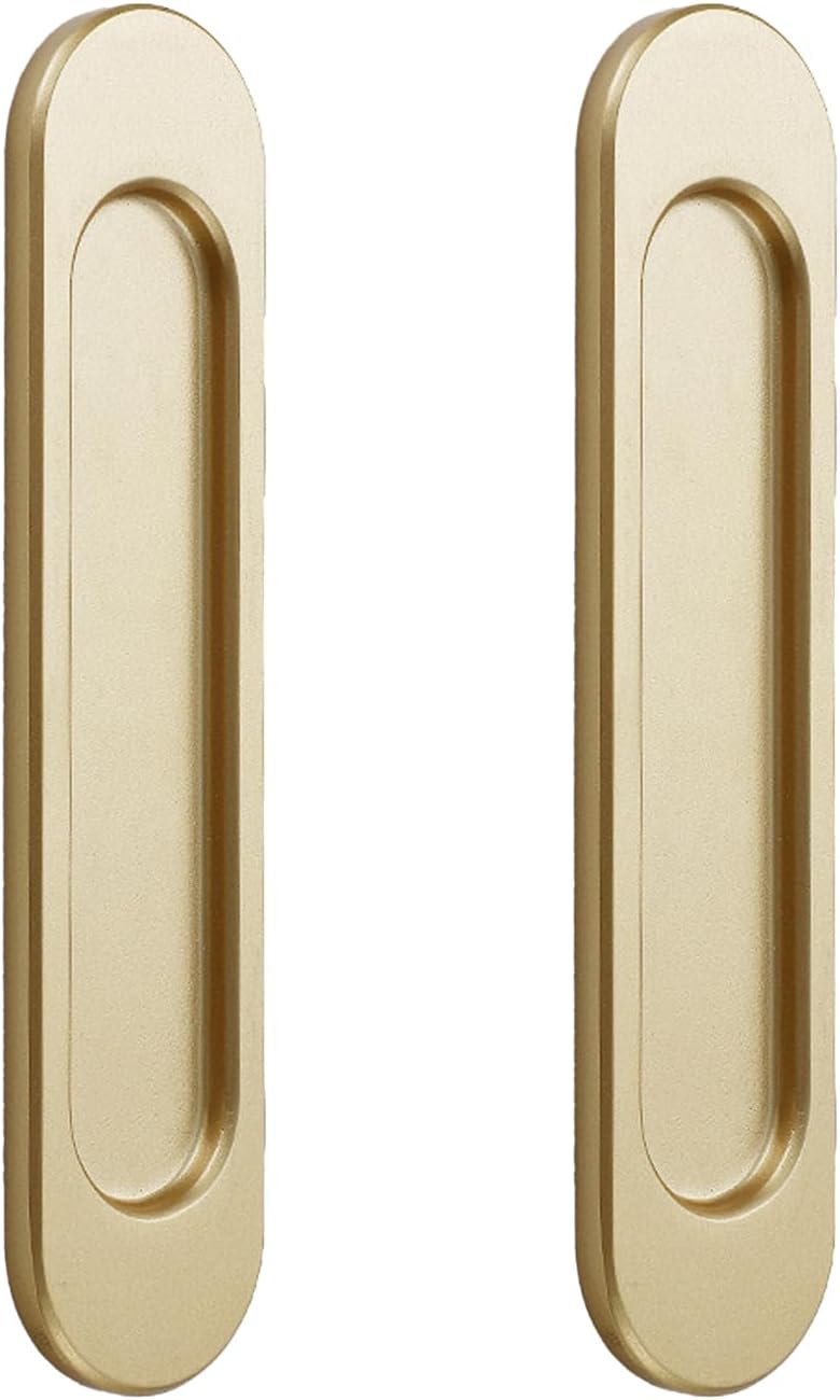 2x samoprzylepne owalne klamki do drzwi przesuwnych, klamka do drzwi przesuwnych, matowy złoty stop aluminium, nie wymaga wiercenia, 14,8 cm