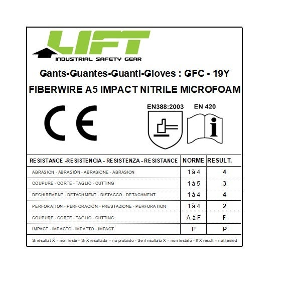 Guantes de protección LIFT SAFETY anticorte Y antichoque ref FIBERWIRE A5 revestimiento NITRILO XL - 3