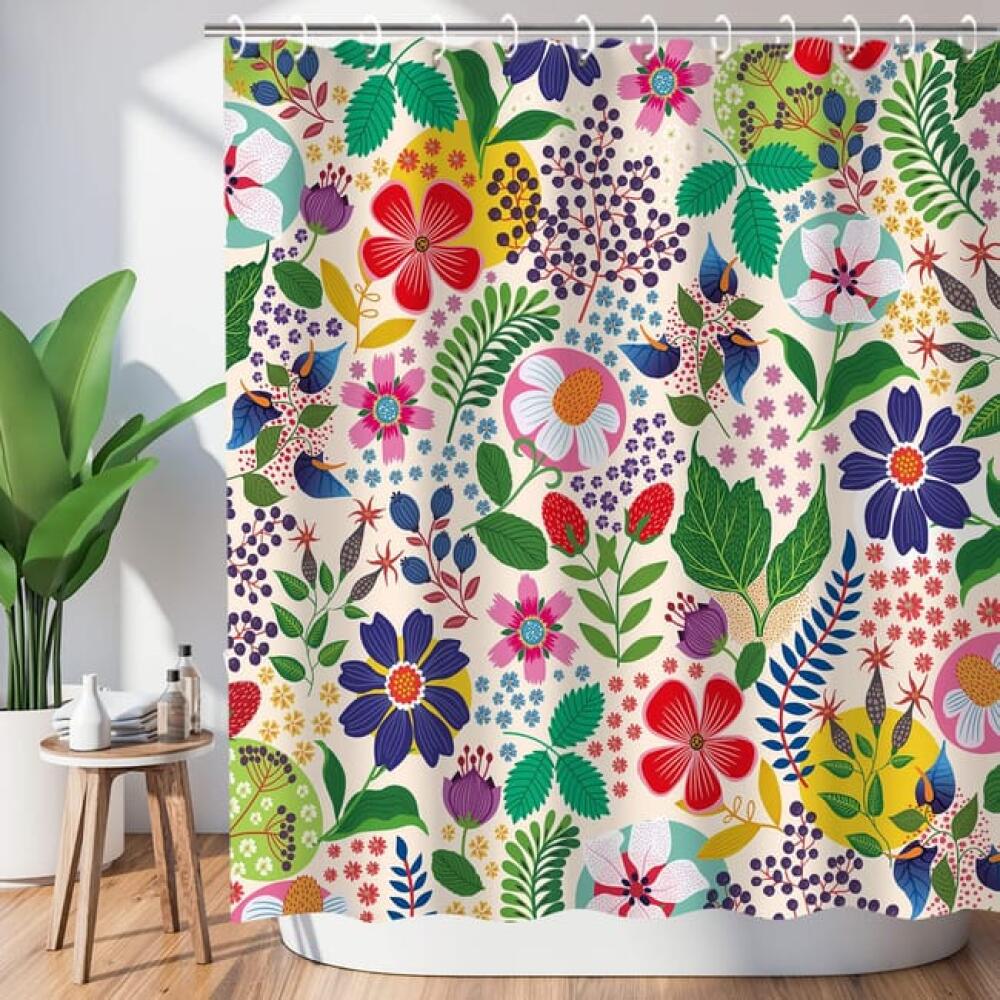 Zasłona prysznicowa antypoślizgowa do pomieszczeń wilgotnych, poliestrowa, wodoodporna, z 12 haczykami, 180 x 180 cm (biały kwiatowy ptak)