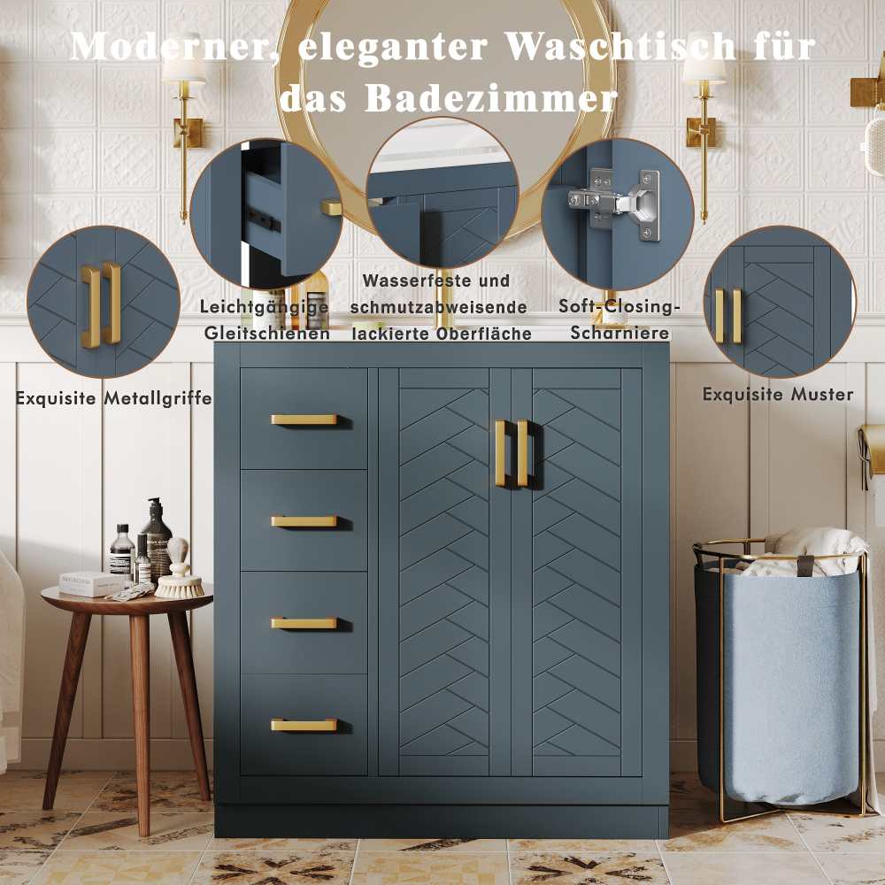 Meuble sous-vasque moderne avec lavabo en céramique, 2 tiroirs, rangement spacieux 76,5×46,5×84 cm - 7